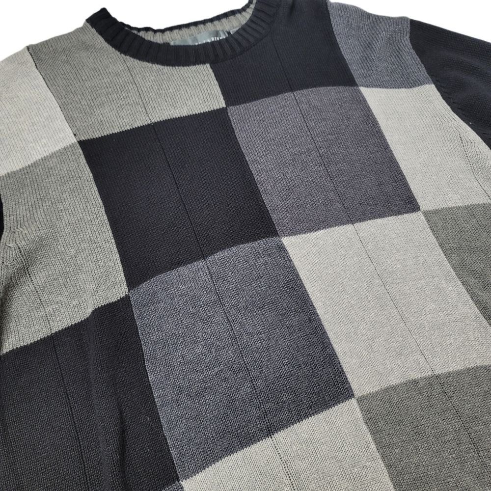 Oscar De La Renta color block gray scale and black cotton blend sweater size XL - Picture 2 of 4